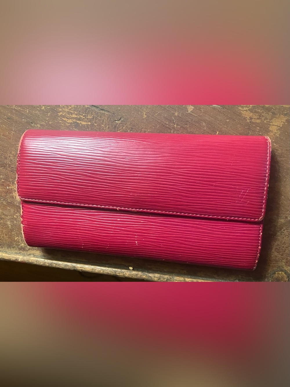 Authentic Louis Vuitton Magenta Epi Leather Long Wallet